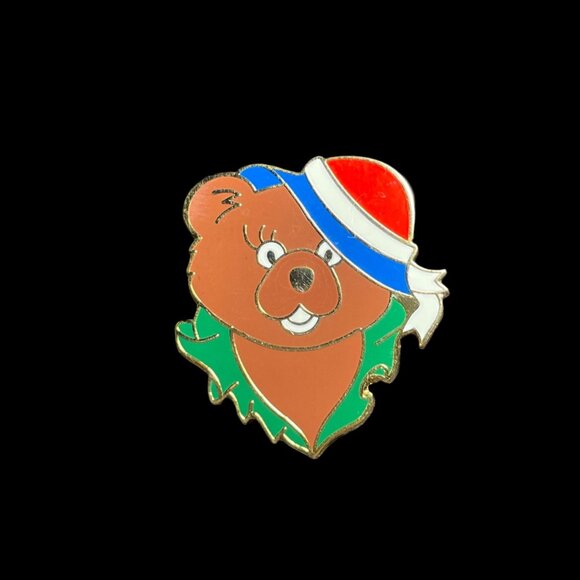 Classy French Female Brown Bear with Hat Enamel Brooch Pin Vintage - Picture 2 of 4